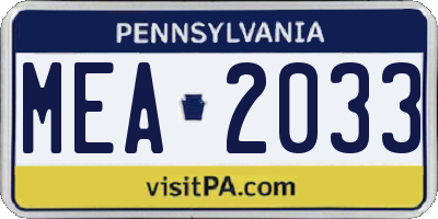 PA license plate MEA2033