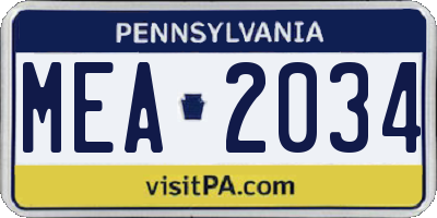 PA license plate MEA2034