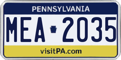 PA license plate MEA2035