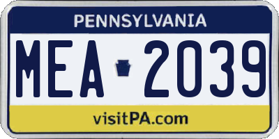 PA license plate MEA2039