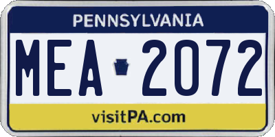 PA license plate MEA2072