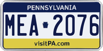 PA license plate MEA2076
