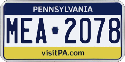 PA license plate MEA2078