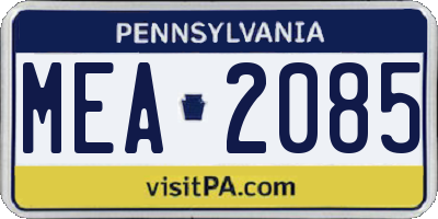 PA license plate MEA2085