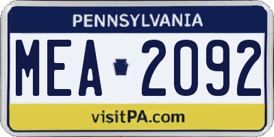 PA license plate MEA2092
