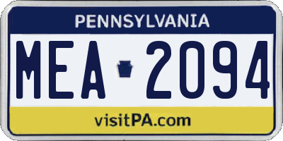 PA license plate MEA2094