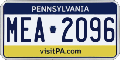 PA license plate MEA2096