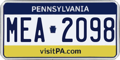 PA license plate MEA2098