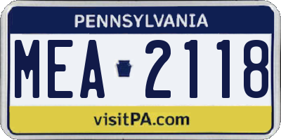 PA license plate MEA2118