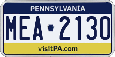 PA license plate MEA2130