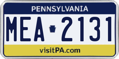 PA license plate MEA2131