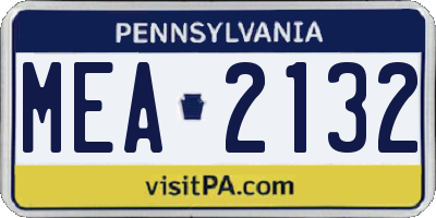 PA license plate MEA2132