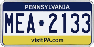 PA license plate MEA2133