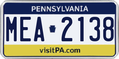 PA license plate MEA2138