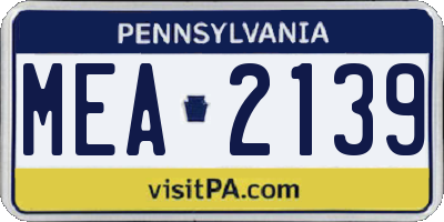 PA license plate MEA2139
