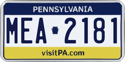 PA license plate MEA2181