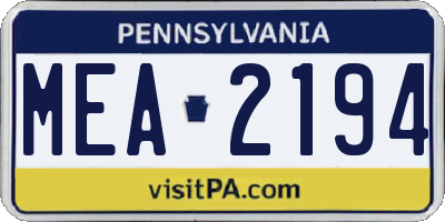 PA license plate MEA2194