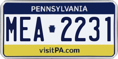 PA license plate MEA2231