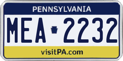 PA license plate MEA2232
