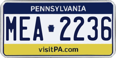 PA license plate MEA2236
