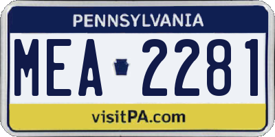 PA license plate MEA2281