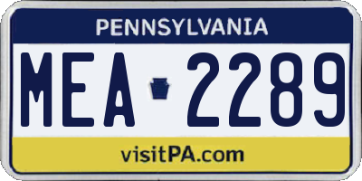 PA license plate MEA2289