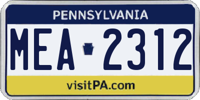 PA license plate MEA2312