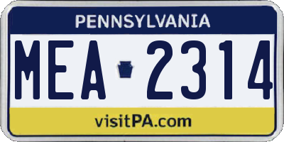 PA license plate MEA2314