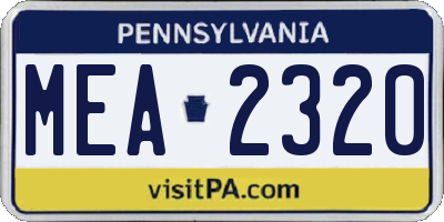 PA license plate MEA2320