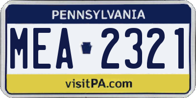 PA license plate MEA2321