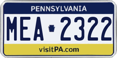 PA license plate MEA2322