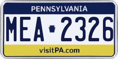 PA license plate MEA2326