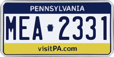 PA license plate MEA2331