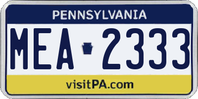 PA license plate MEA2333