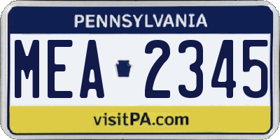 PA license plate MEA2345