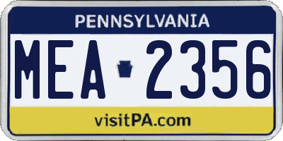 PA license plate MEA2356