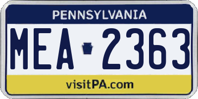 PA license plate MEA2363