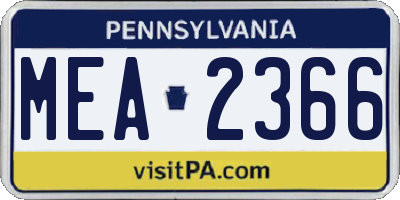 PA license plate MEA2366