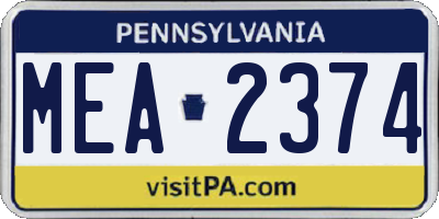 PA license plate MEA2374