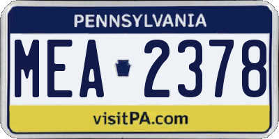 PA license plate MEA2378