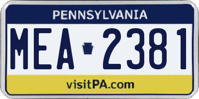 PA license plate MEA2381