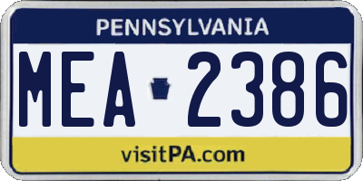 PA license plate MEA2386