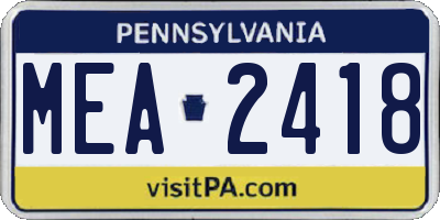 PA license plate MEA2418