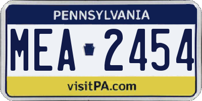 PA license plate MEA2454