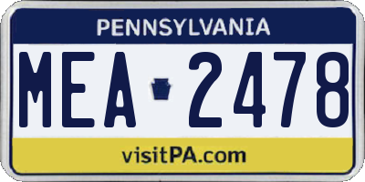 PA license plate MEA2478