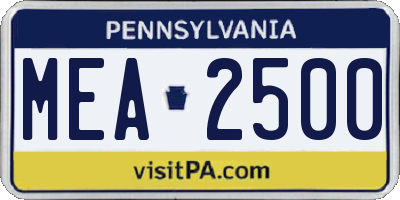PA license plate MEA2500