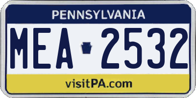 PA license plate MEA2532