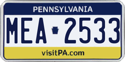 PA license plate MEA2533