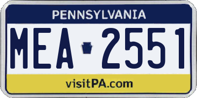 PA license plate MEA2551