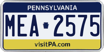 PA license plate MEA2575